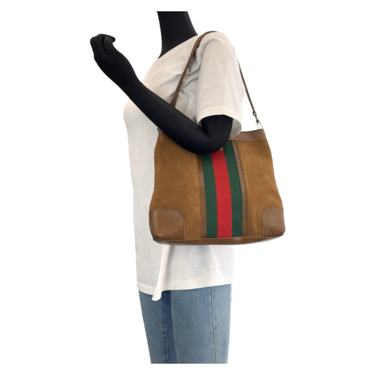 GUCCI Shoulder Bag 33900 Suede, Leather Brown Silver Metal Sherry line Women Used Authentic