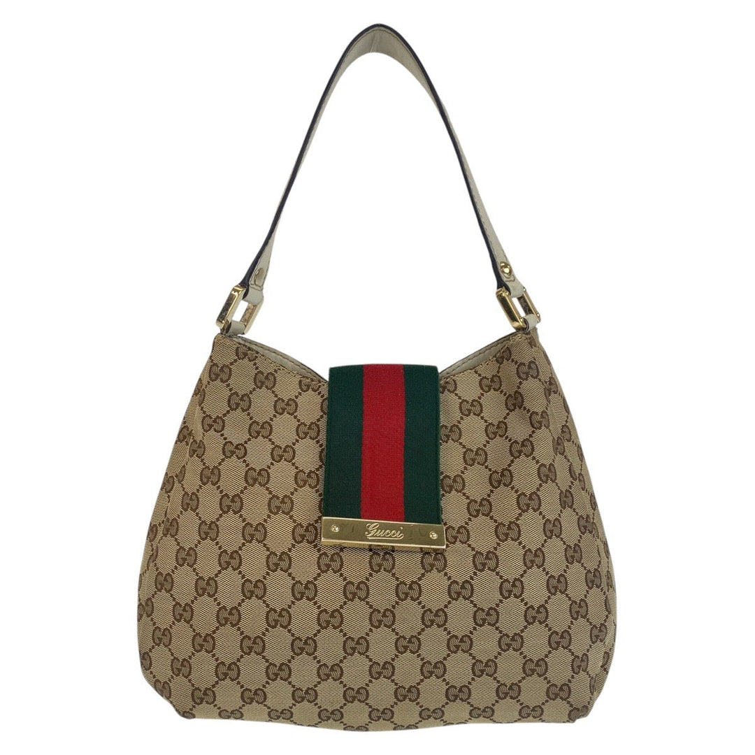 GUCCI Shoulder Bag 211934 GG canvas, leather Beige Gold Metal Sherry line Women Used Authentic