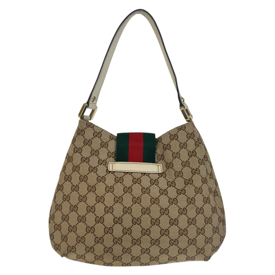 GUCCI Shoulder Bag 211934 GG canvas, leather Beige Gold Metal Sherry line Women Used Authentic