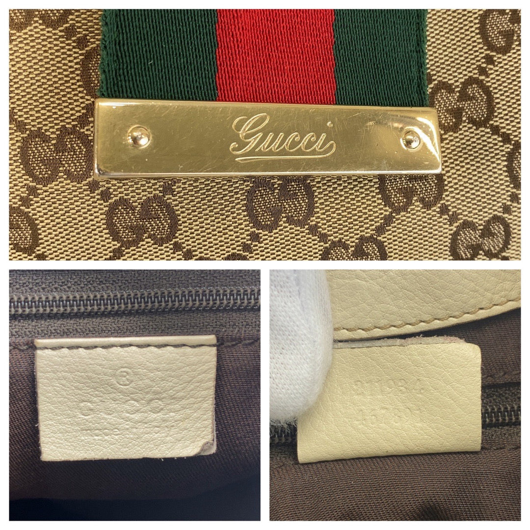 GUCCI Shoulder Bag 211934 GG canvas, leather Beige Gold Metal Sherry line Women Used Authentic