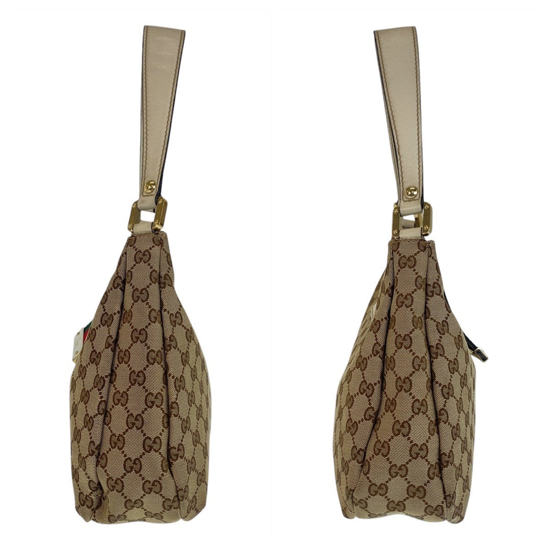 GUCCI Shoulder Bag 211934 GG canvas, leather Beige Gold Metal Sherry line Women Used Authentic