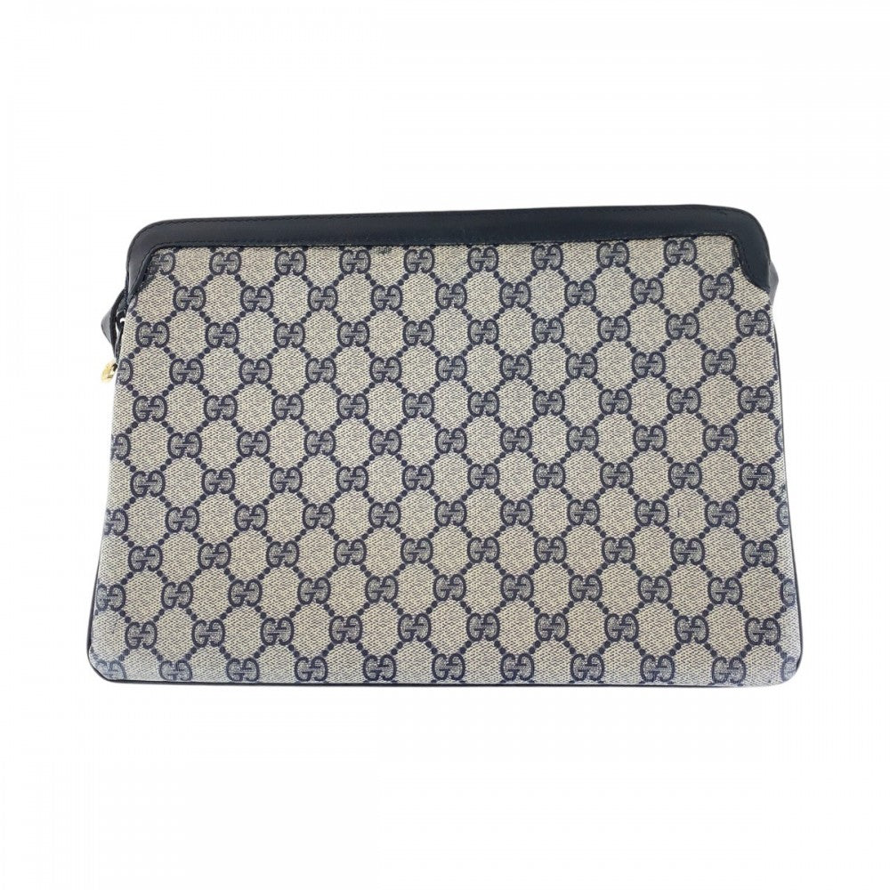 GUCCI Shoulder Bag 010 378 GG Supreme canvas, leather Navy Gold Metal Shoulder Bag pochette Old Gucci Shelly Line Interlocking Women Used Authentic