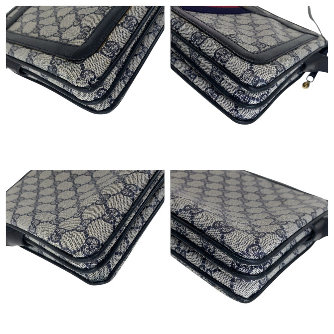 GUCCI Shoulder Bag 010 378 GG Supreme canvas, leather Navy Gold Metal Shoulder Bag pochette Old Gucci Shelly Line Interlocking Women Used Authentic