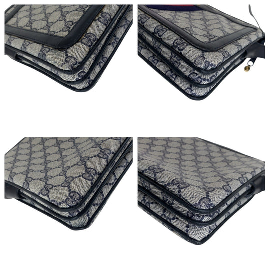 GUCCI Shoulder Bag 010 378 GG Supreme canvas, leather Navy Gold Metal Shoulder Bag pochette Old Gucci Shelly Line Interlocking Women Used Authentic