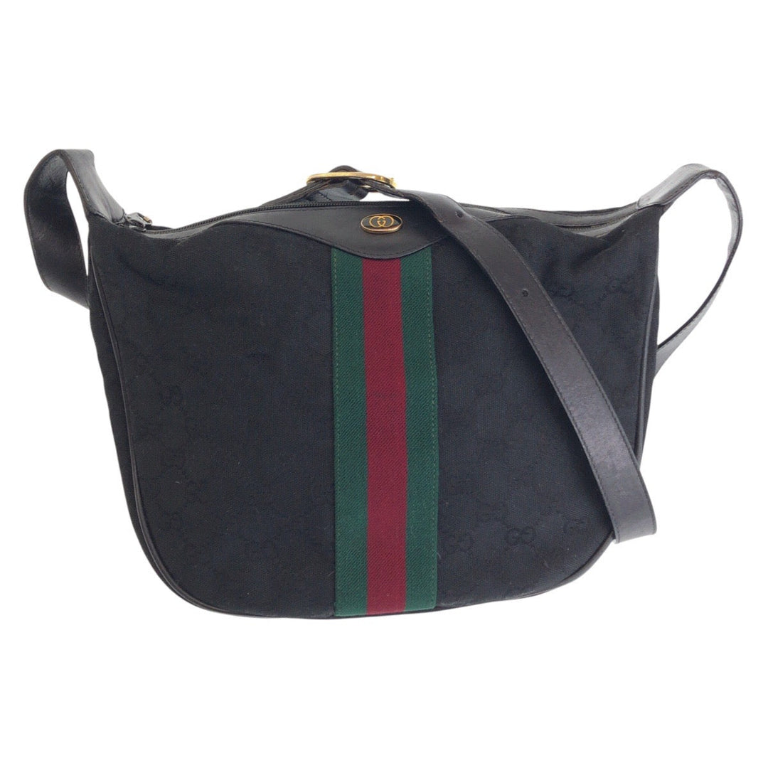 GUCCI Shoulder Bag 10 2 3840 GG canvas, leather Black Multicolor Gold Metal Crossbody Shoulder Bag Old Gucci Shelly Line Women(Unisex) Used Authentic