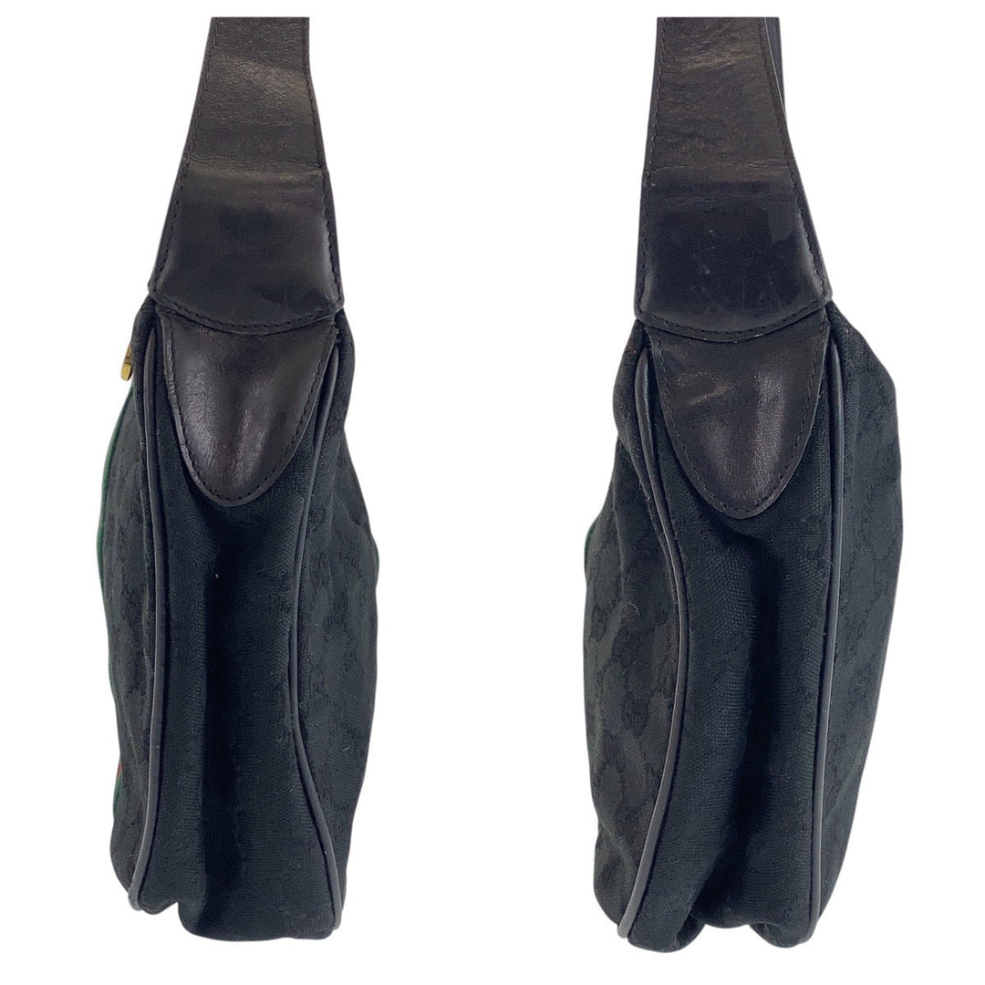 GUCCI Shoulder Bag 10 2 3840 GG canvas, leather Black Multicolor Gold Metal Crossbody Shoulder Bag Old Gucci Shelly Line Women(Unisex) Used Authentic