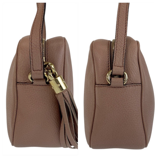 GUCCI Shoulder Bag 303364 leather Pink Beige Gold Metal Shoulder Bag pochette Soho Women Used Authentic