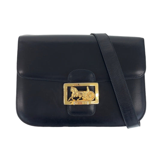 CELINE Shoulder Bag leather Black GoldMetal Shoulder Bag pochette Horse Carriage Women Used Authentic