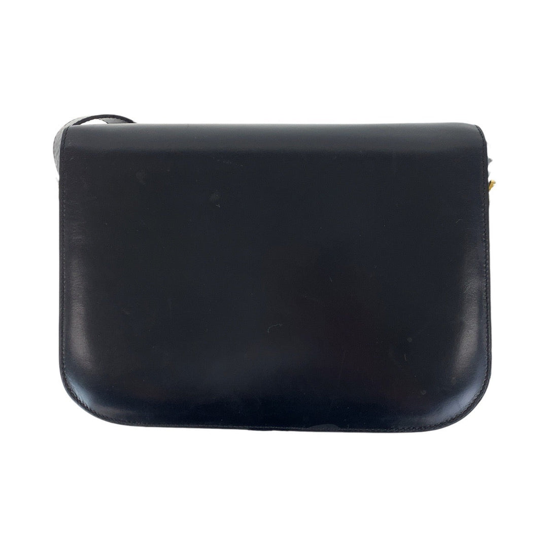 CELINE Shoulder Bag leather Black GoldMetal Shoulder Bag pochette Horse Carriage Women Used Authentic