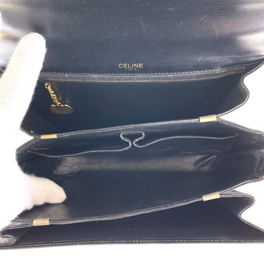 CELINE Shoulder Bag leather Black GoldMetal Shoulder Bag pochette Horse Carriage Women Used Authentic