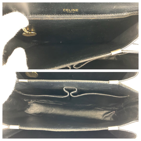 CELINE Shoulder Bag leather Black GoldMetal Shoulder Bag pochette Horse Carriage Women Used Authentic