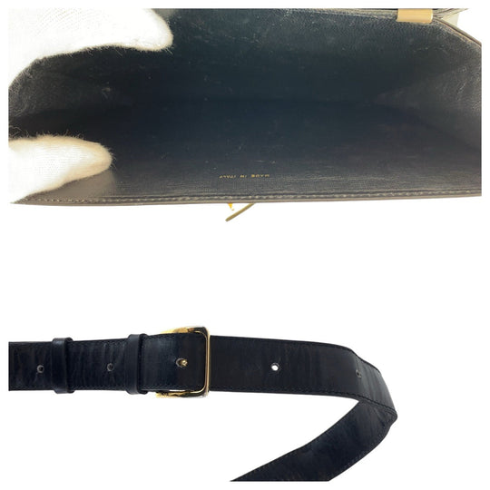 CELINE Shoulder Bag leather Black GoldMetal Shoulder Bag pochette Horse Carriage Women Used Authentic
