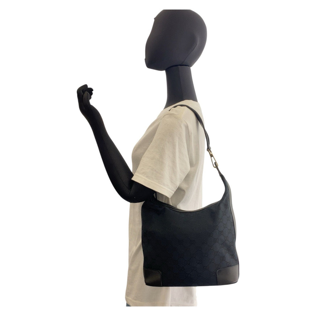 GUCCI Shoulder Bag 001 4204 GG canvas, leather Black GoldMetal Women Used Authentic