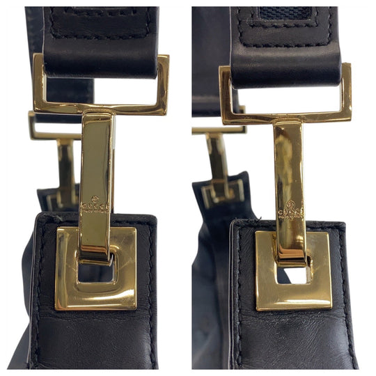 GUCCI Shoulder Bag 001 4204 GG canvas, leather Black GoldMetal Women Used Authentic
