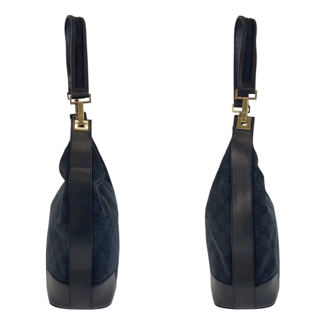 GUCCI Shoulder Bag 001 4204 GG canvas, leather Black GoldMetal Women Used Authentic