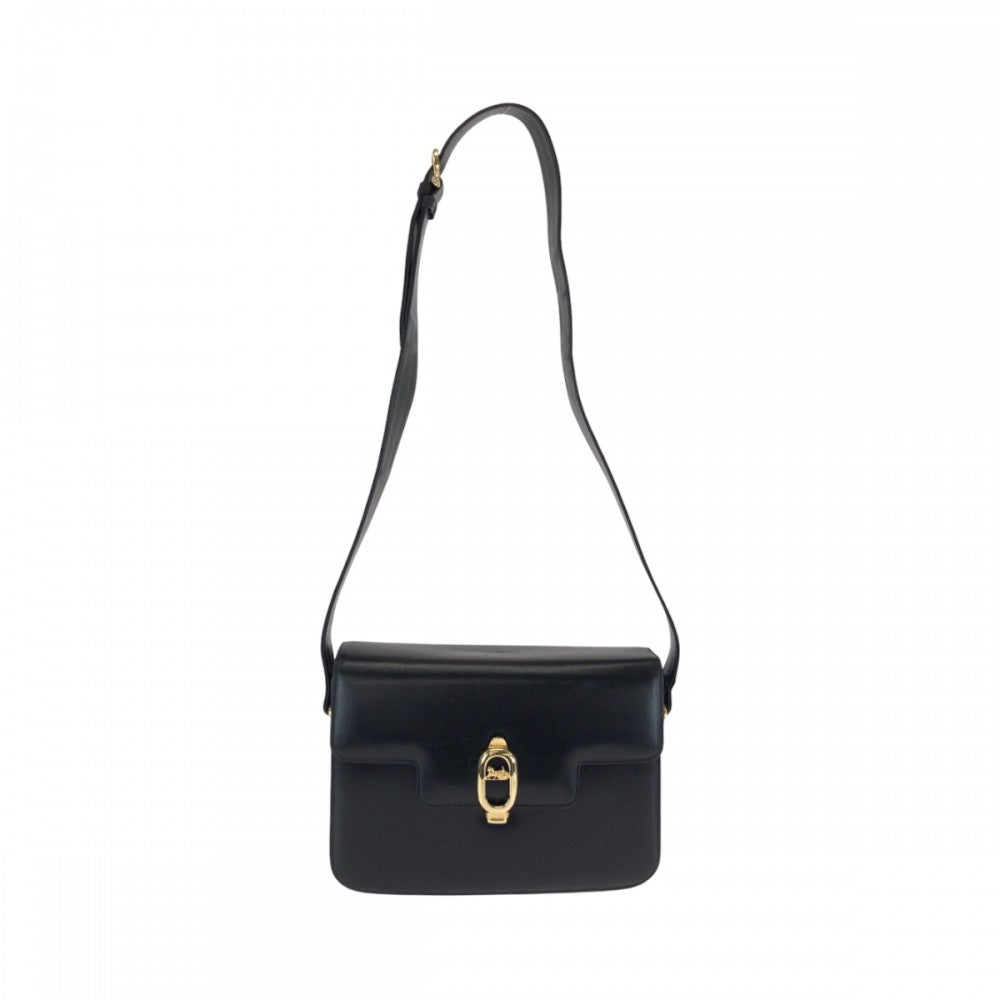 CELINE Shoulder Bag leather Black Gold Metal Shoulder Bag Shoulder Bag Carriage Metal Women Used Authentic