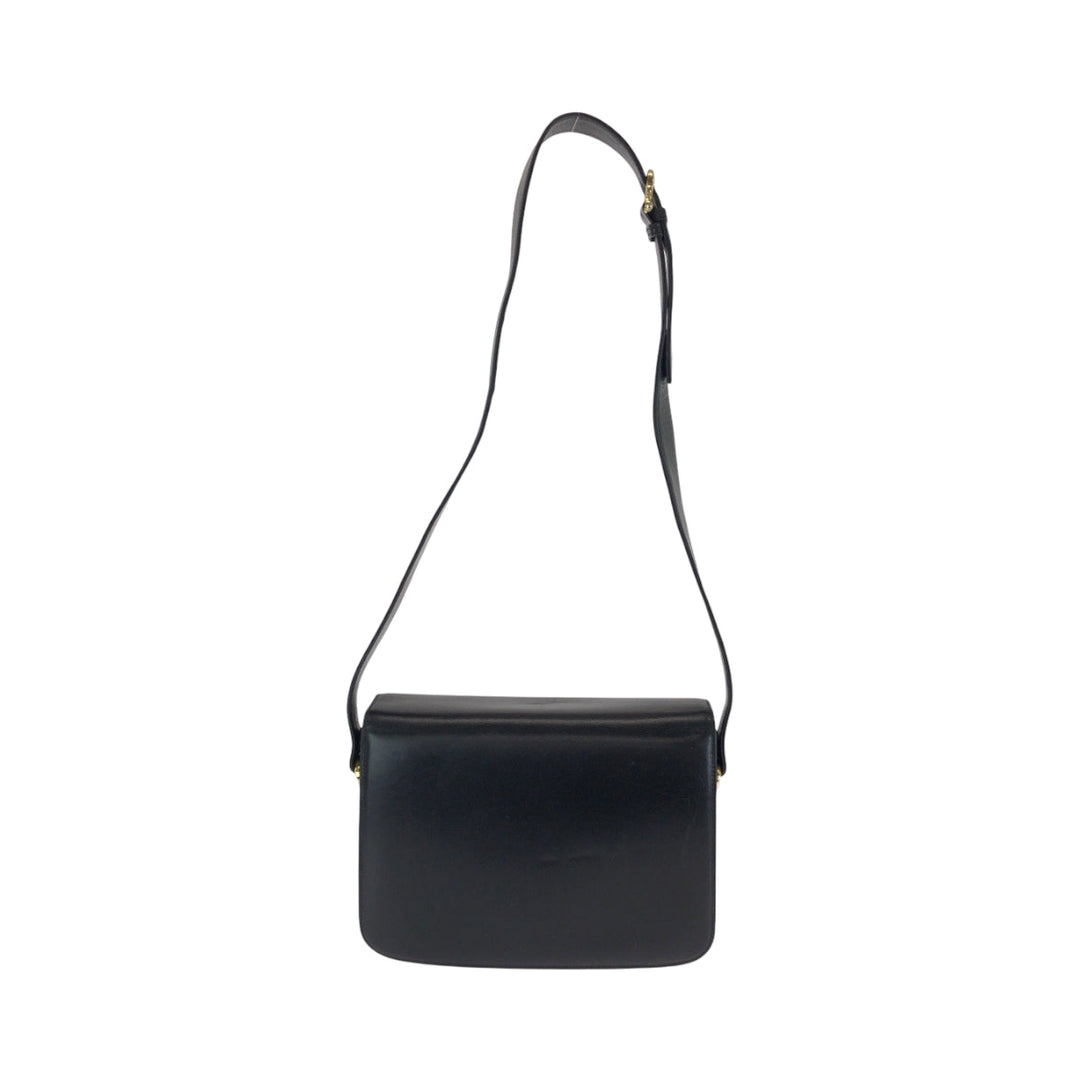 CELINE Shoulder Bag leather Black Gold Metal Shoulder Bag Shoulder Bag Carriage Metal Women Used Authentic
