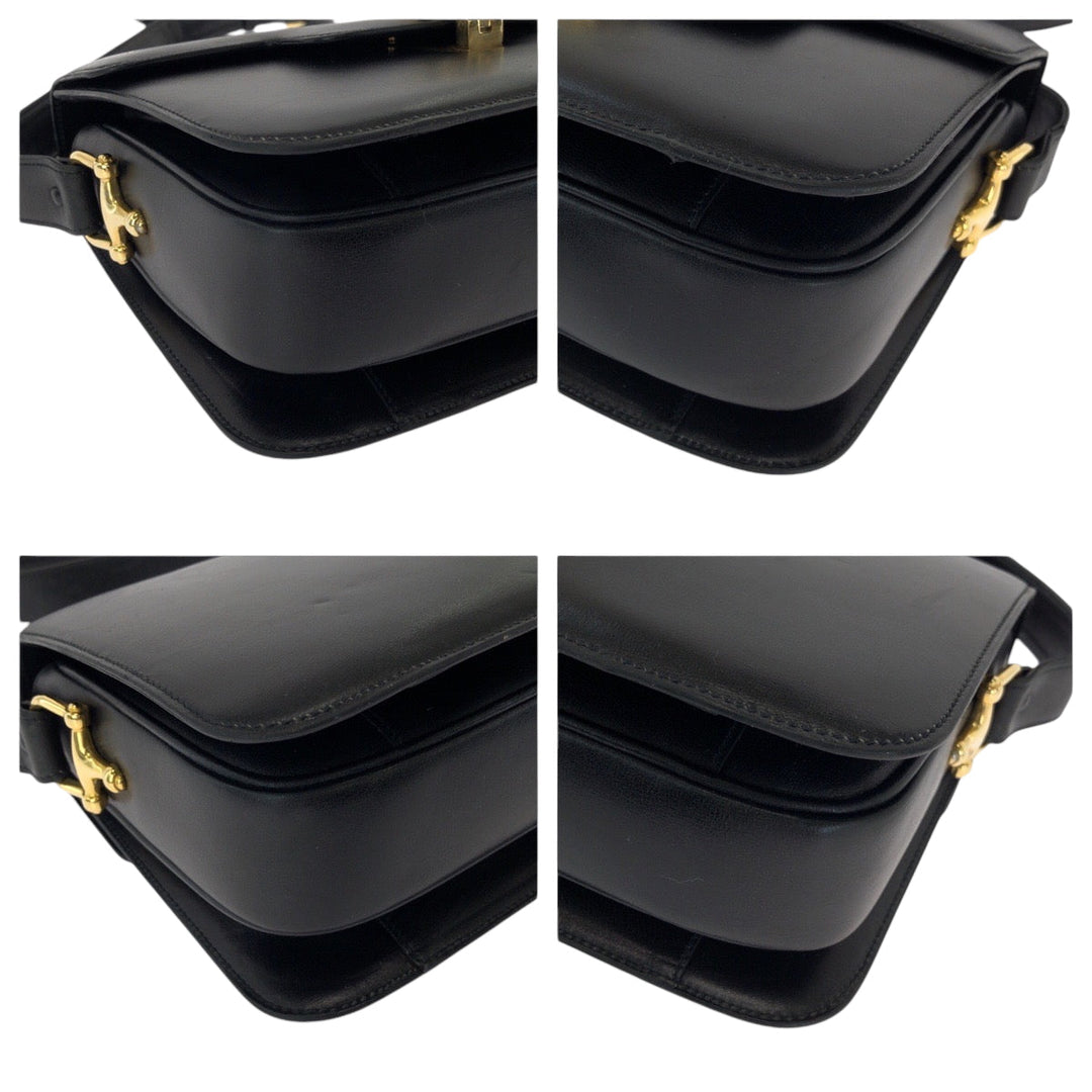 CELINE Shoulder Bag leather Black Gold Metal Shoulder Bag Shoulder Bag Carriage Metal Women Used Authentic
