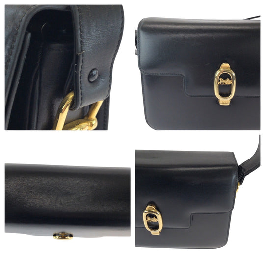 CELINE Shoulder Bag leather Black Gold Metal Shoulder Bag Shoulder Bag Carriage Metal Women Used Authentic
