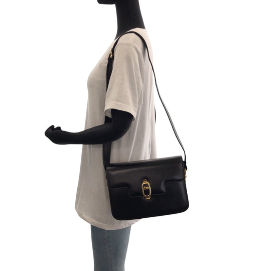 CELINE Shoulder Bag leather Black Gold Metal Shoulder Bag Shoulder Bag Carriage Metal Women Used Authentic