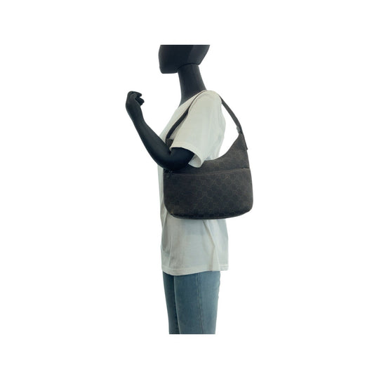 GUCCI Shoulder Bag 105649 GG canvas, leather Brown Black SilverMetal Shoulder Bag Hobo Women Used Authentic