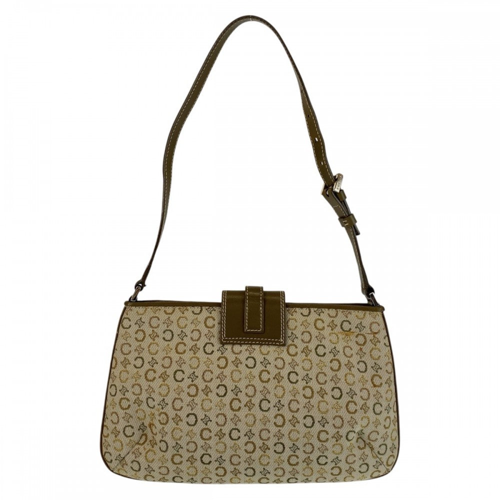 CELINE Shoulder Bag Canvas, Leather Beige Khaki SilverMetal Shoulder Bag accessory pouch C Macadam Women Used Authentic