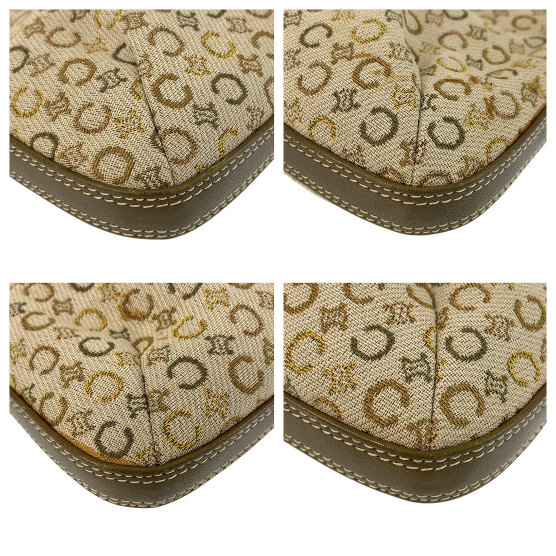 CELINE Shoulder Bag Canvas, Leather Beige Khaki SilverMetal Shoulder Bag accessory pouch C Macadam Women Used Authentic