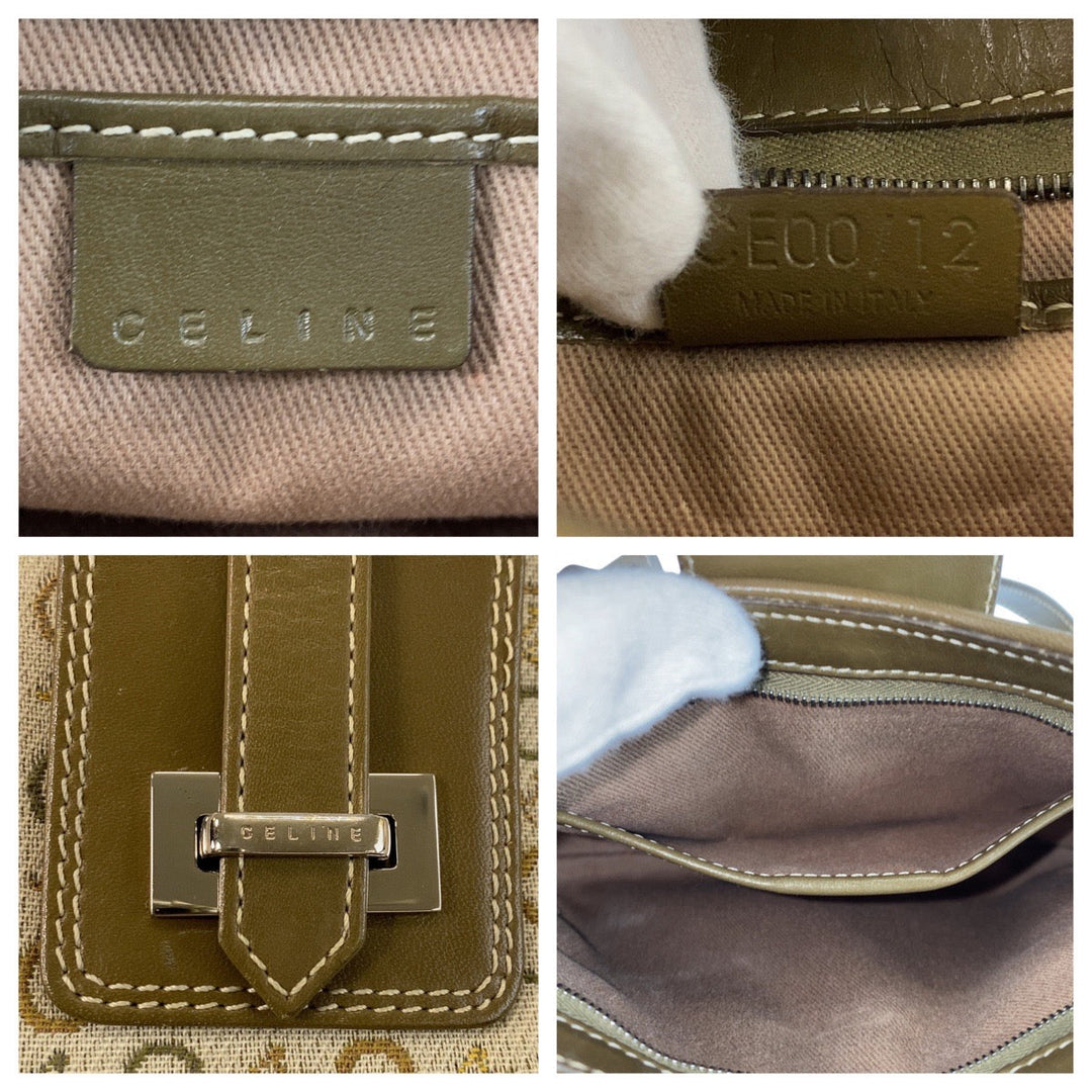 CELINE Shoulder Bag Canvas, Leather Beige Khaki SilverMetal Shoulder Bag accessory pouch C Macadam Women Used Authentic