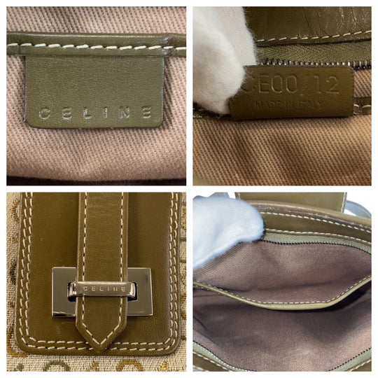 CELINE Shoulder Bag Canvas, Leather Beige Khaki SilverMetal Shoulder Bag accessory pouch C Macadam Women Used Authentic