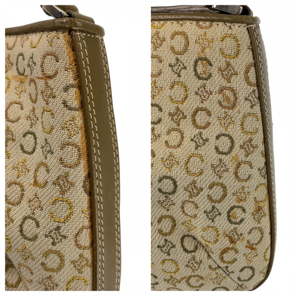 CELINE Shoulder Bag Canvas, Leather Beige Khaki SilverMetal Shoulder Bag accessory pouch C Macadam Women Used Authentic