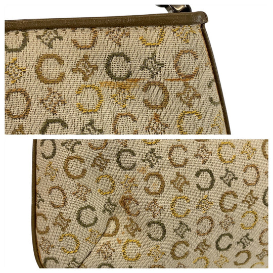 CELINE Shoulder Bag Canvas, Leather Beige Khaki SilverMetal Shoulder Bag accessory pouch C Macadam Women Used Authentic