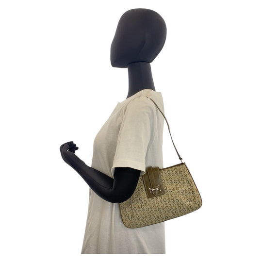 CELINE Shoulder Bag Canvas, Leather Beige Khaki SilverMetal Shoulder Bag accessory pouch C Macadam Women Used Authentic