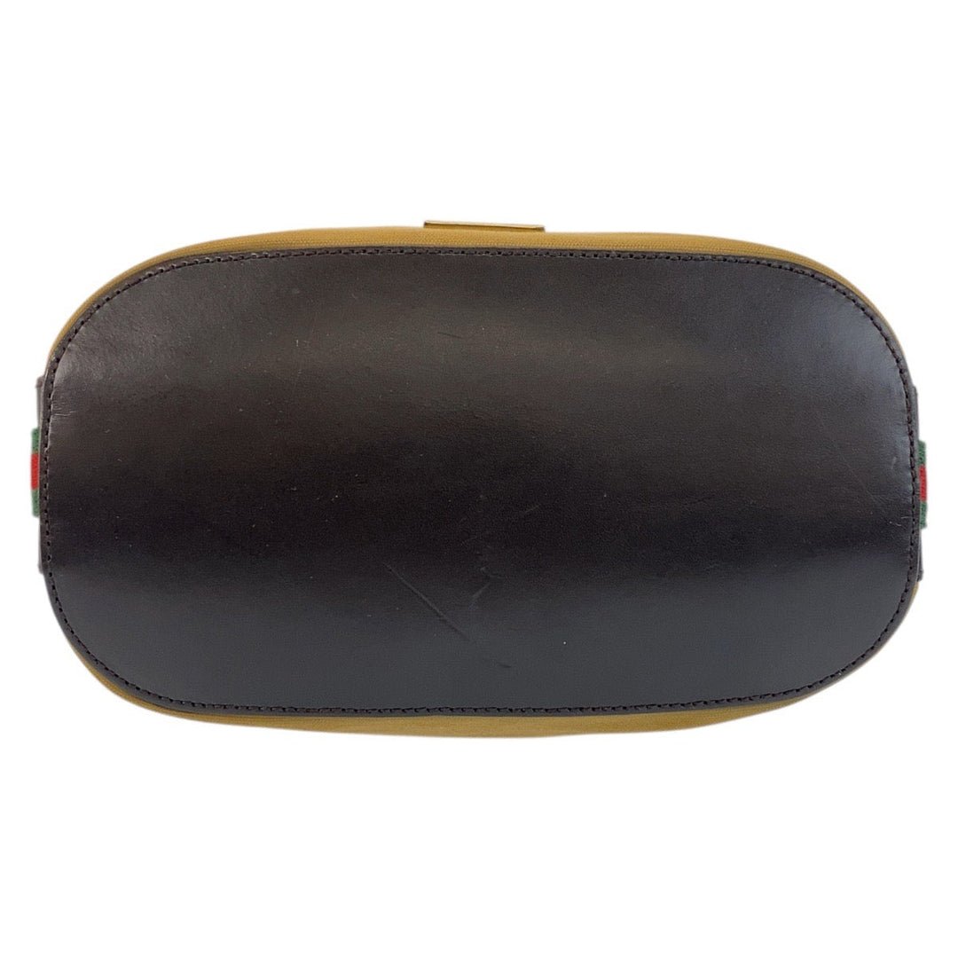 GUCCI Shoulder Bag 4286 Canvas, Leather Camel Black Gold Metal Sherry line Women Used Authentic