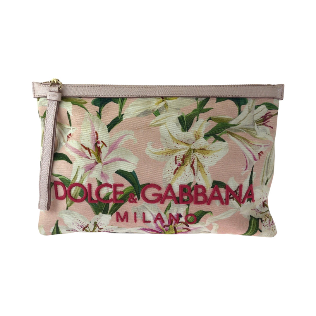 DOLCE&GABBANA Clutch bag canvas pink Lily Print logo