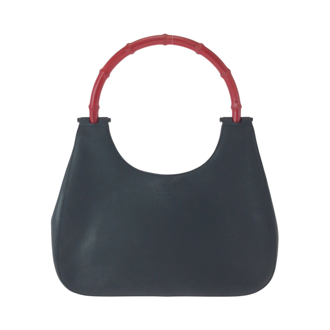 GUCCI Shoulder Bag 001 3709 leather Black Red SilverMetal One Shoulder Bag Bamboo Women Used Authentic