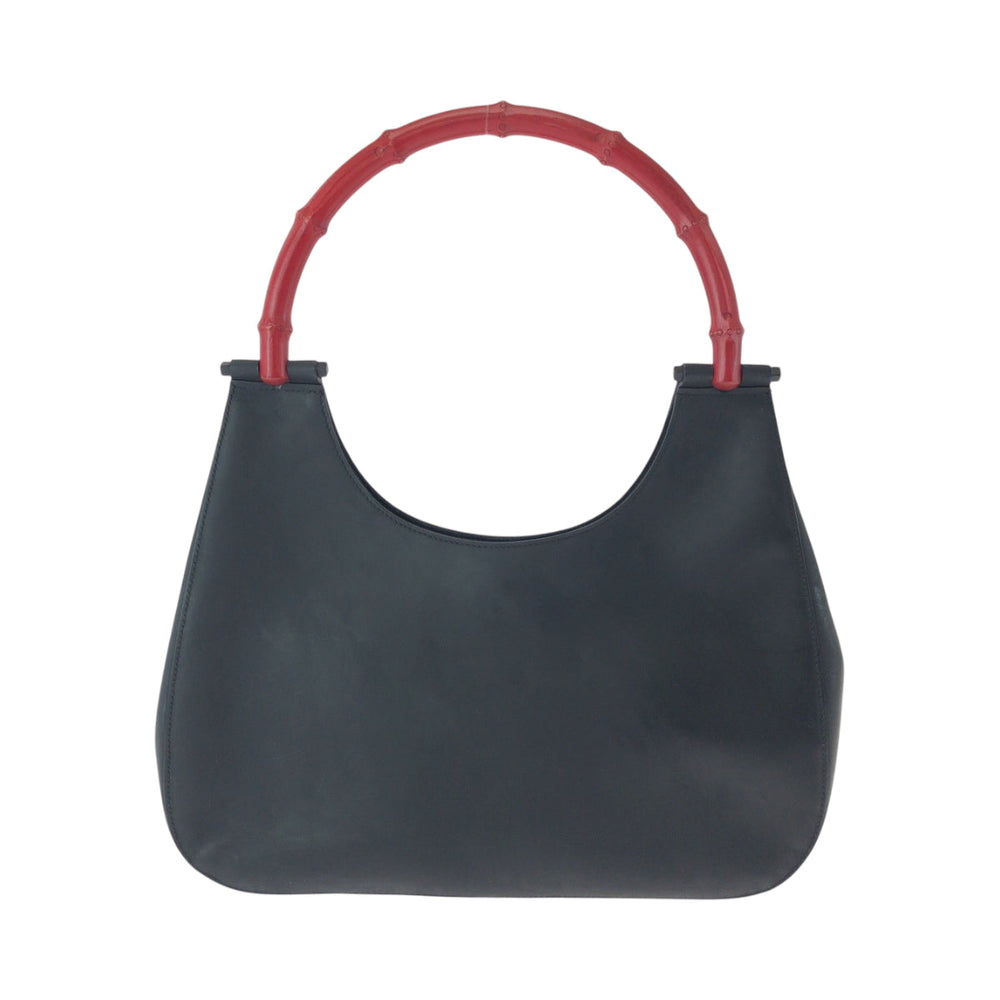 GUCCI Shoulder Bag 001 3709 leather Black Red SilverMetal One Shoulder Bag Bamboo Women Used Authentic