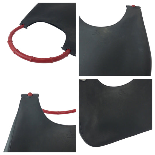 GUCCI Shoulder Bag 001 3709 leather Black Red SilverMetal One Shoulder Bag Bamboo Women Used Authentic