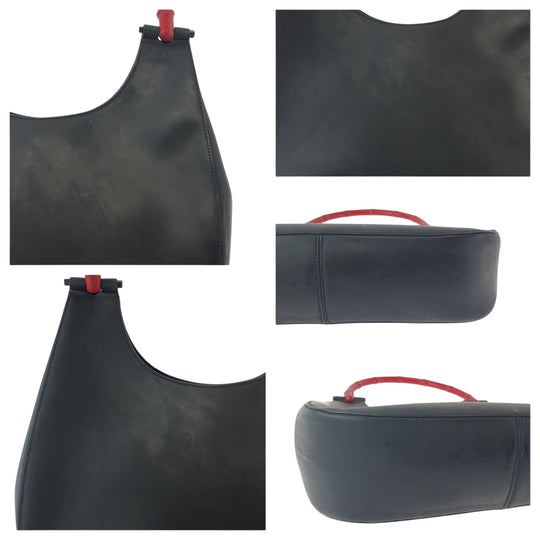 GUCCI Shoulder Bag 001 3709 leather Black Red SilverMetal One Shoulder Bag Bamboo Women Used Authentic
