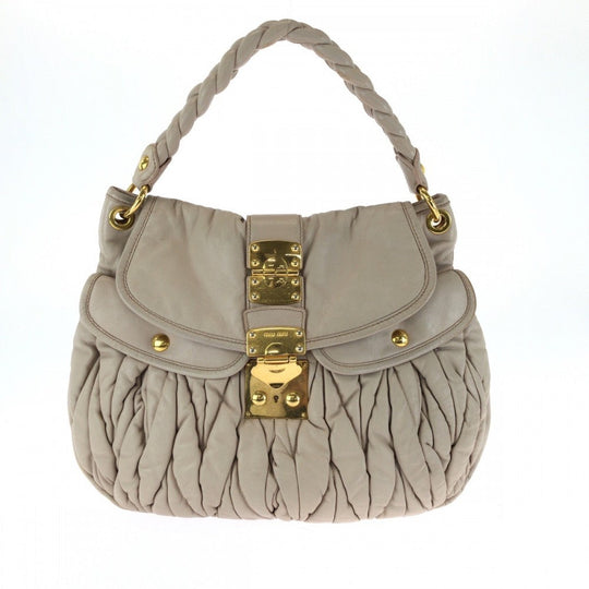 MIUMIU Handbag leather Pink Gold Metal Handbag Materasse Women Used Authentic