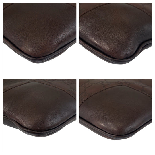 GUCCI Shoulder Bag 148476 leather Brown Silver Metal Shoulder Bag Messenger bag Guccisima Women Used Authentic