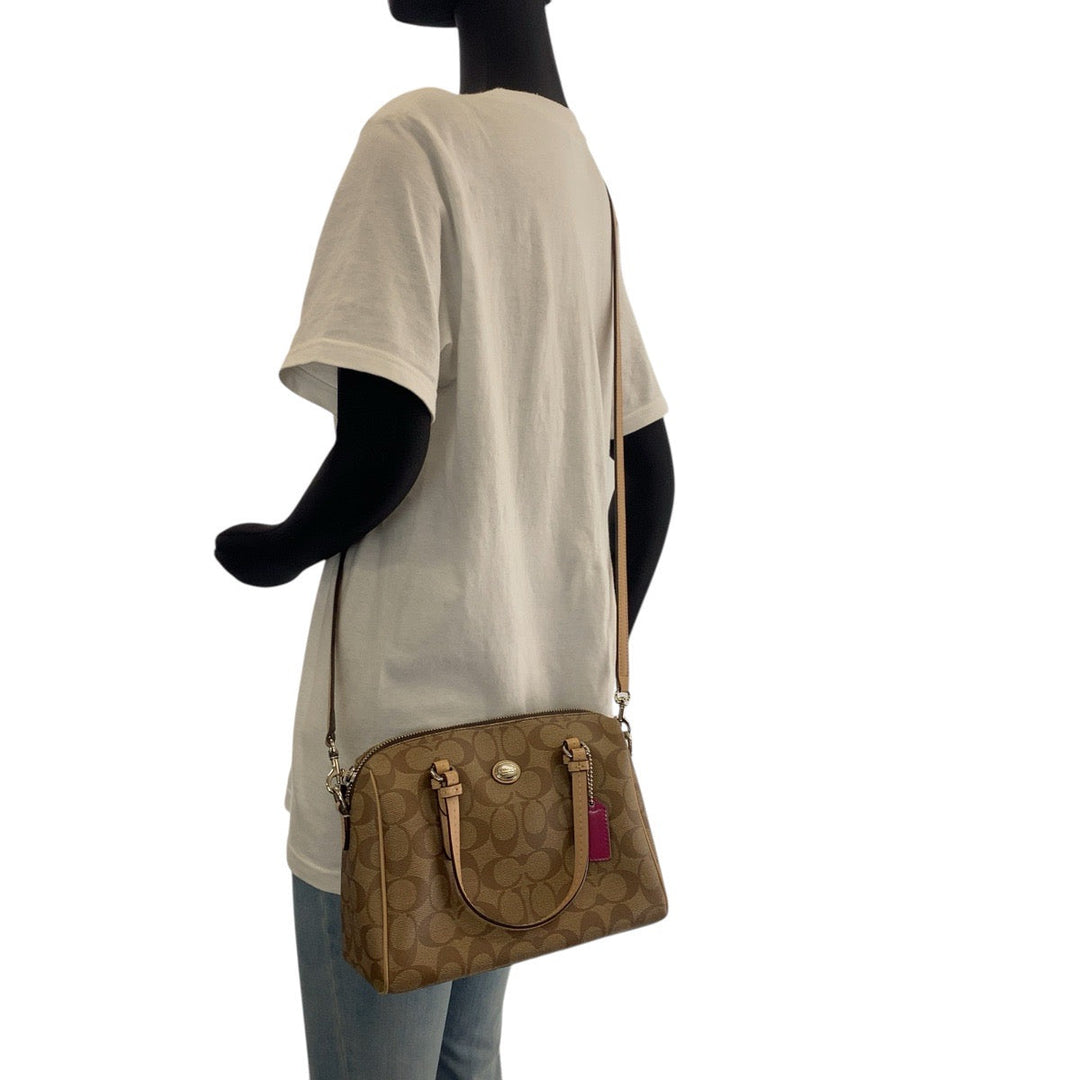 COACH Handbag PVC, Leather Beige SilverMetal Handbag Shoulder Bag 2way Signature Women Used Authentic