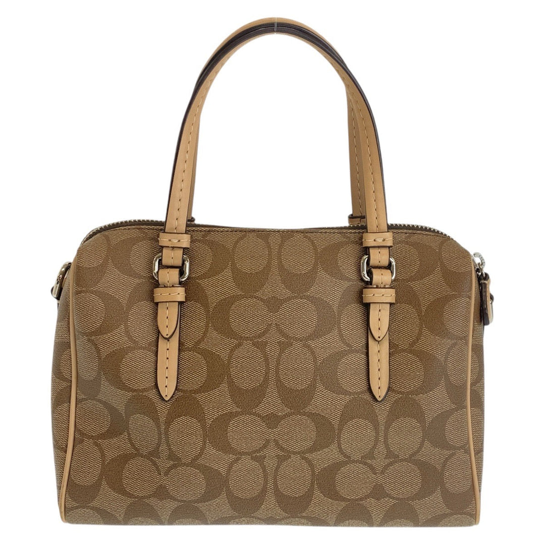 COACH Handbag PVC, Leather Beige SilverMetal Handbag Shoulder Bag 2way Signature Women Used Authentic