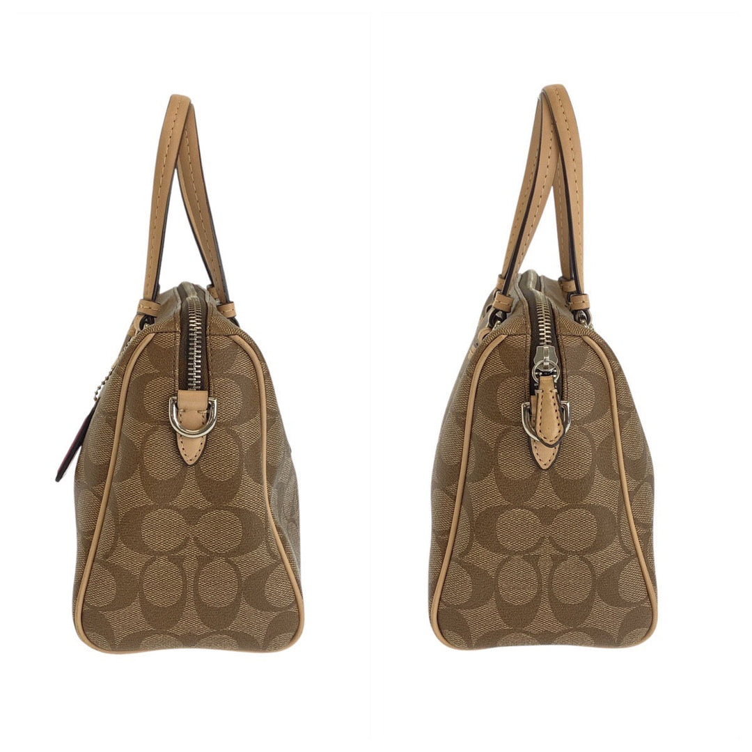 COACH Handbag PVC, Leather Beige SilverMetal Handbag Shoulder Bag 2way Signature Women Used Authentic