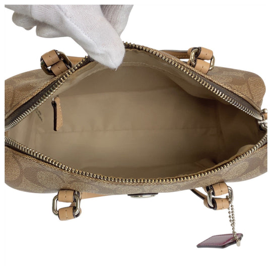 COACH Handbag PVC, Leather Beige SilverMetal Handbag Shoulder Bag 2way Signature Women Used Authentic