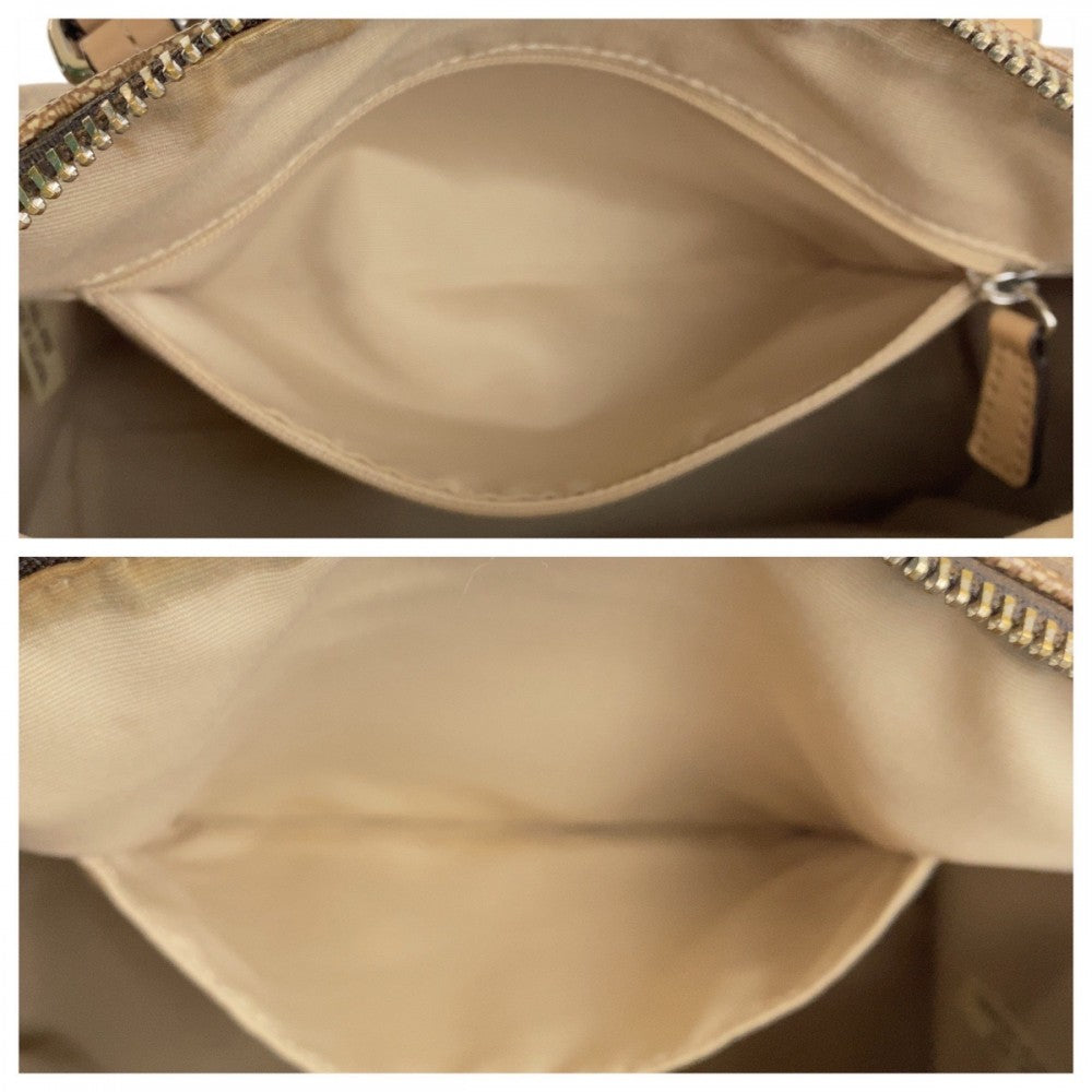 COACH Handbag PVC, Leather Beige SilverMetal Handbag Shoulder Bag 2way Signature Women Used Authentic