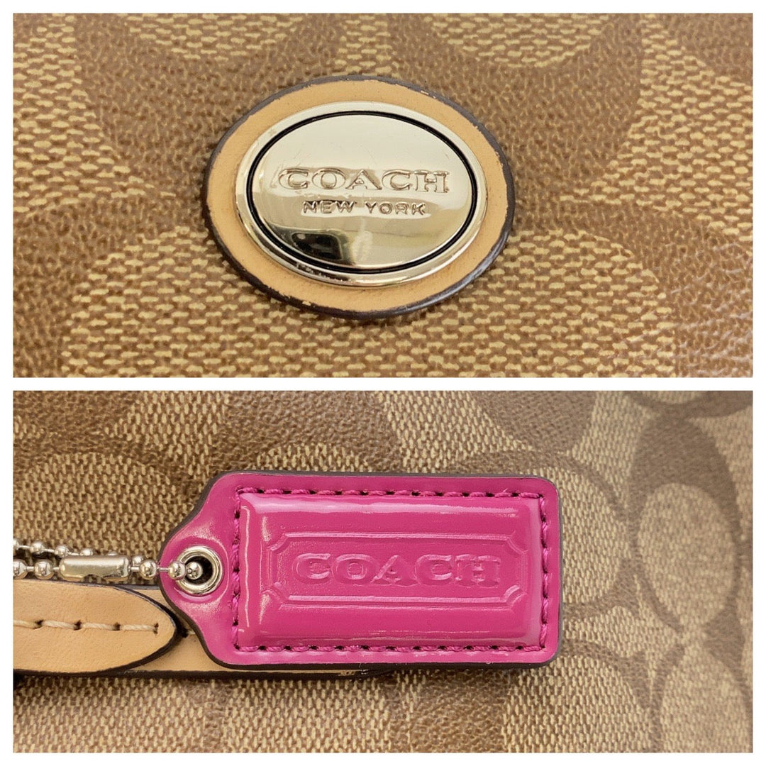 COACH Handbag PVC, Leather Beige SilverMetal Handbag Shoulder Bag 2way Signature Women Used Authentic