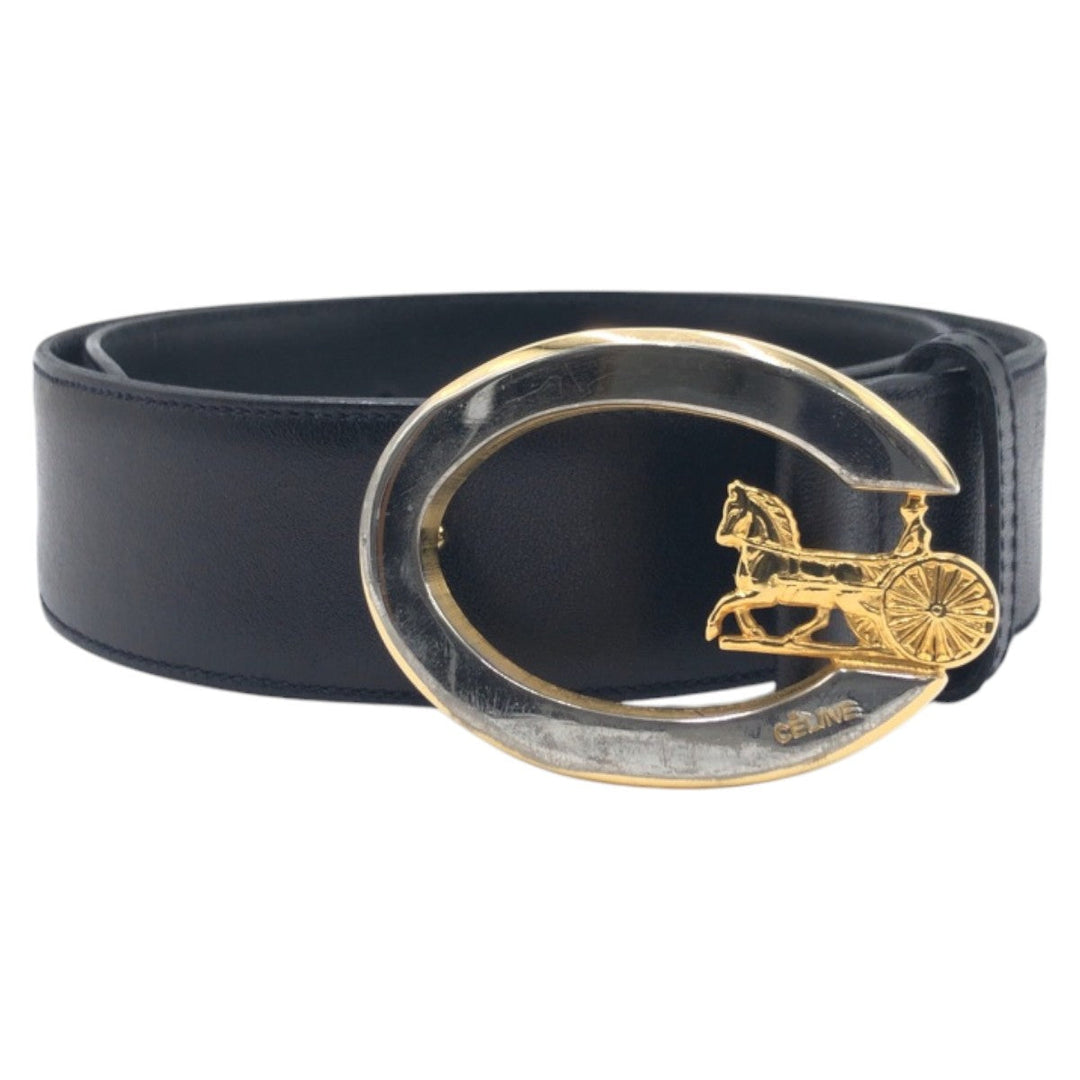 CELINE belt leather black Carriage Pattern