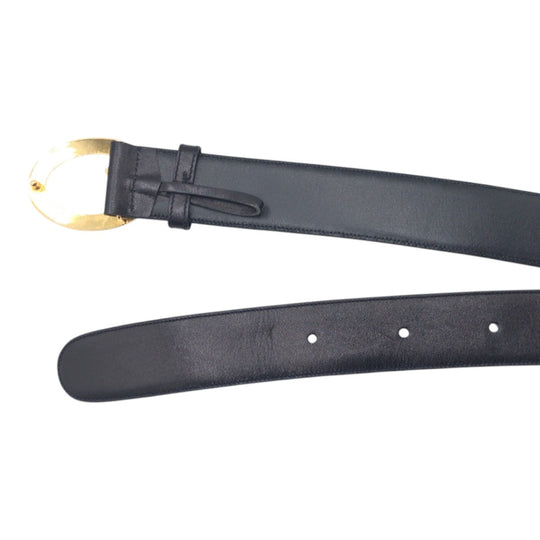 CELINE belt leather black Carriage Pattern