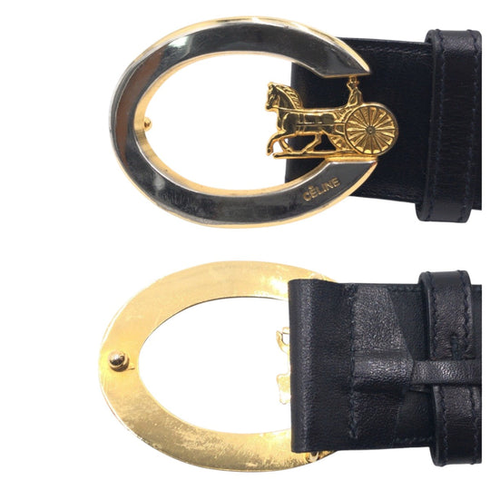 CELINE belt leather black Carriage Pattern