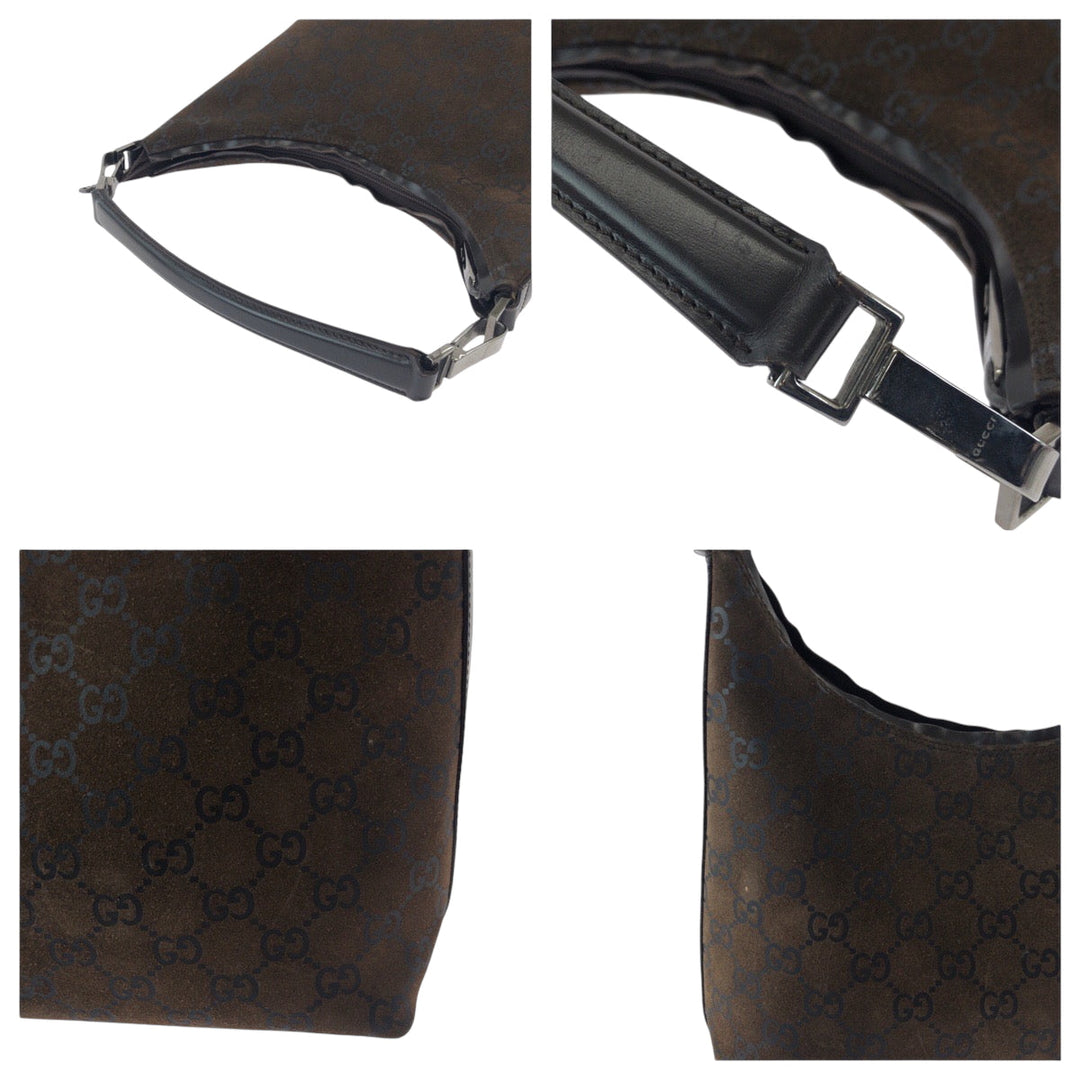 GUCCI Shoulder Bag 000 0602 Suede Brown Silver Metal One Shoulder Bag Women Used Authentic